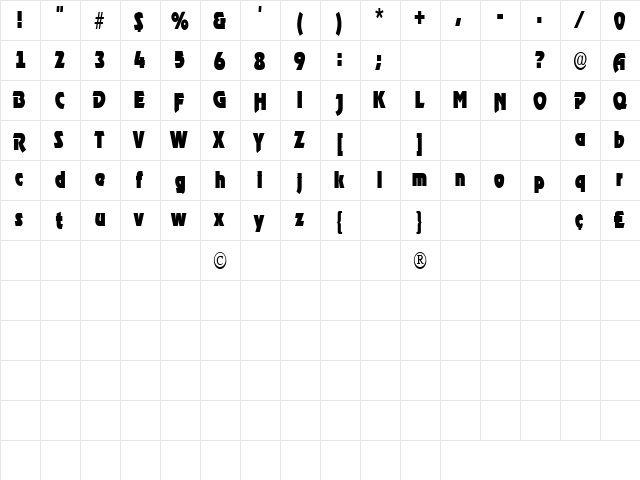 Blue Jeans 4 Regular  glyph index