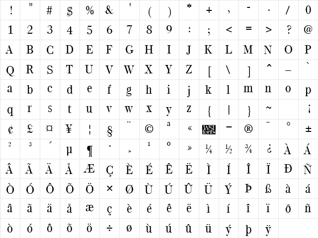 QuantasLight Regular  glyph index