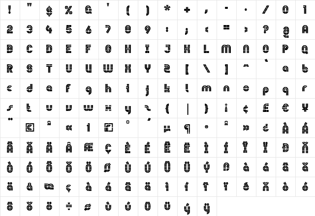 Cobra Regular  glyph index