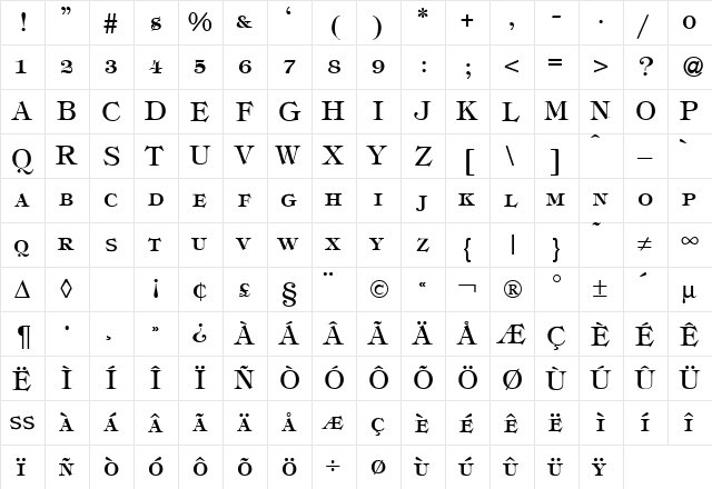 TiffanyTwoSmc Bold  glyph index