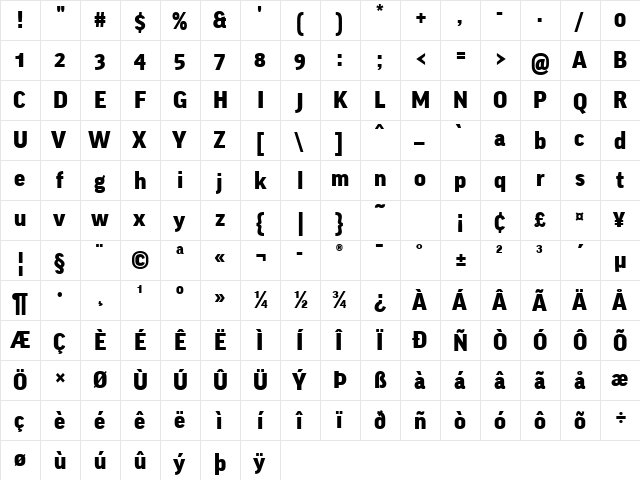 GoodOSF-Black Regular  glyph index