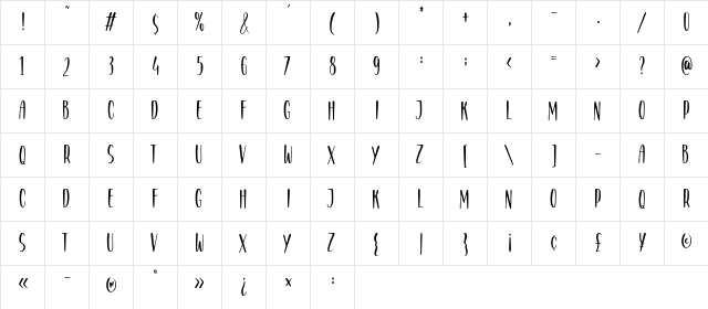 GROVELANE Regular  glyph index