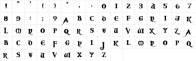 Coverack Regular  glyph index