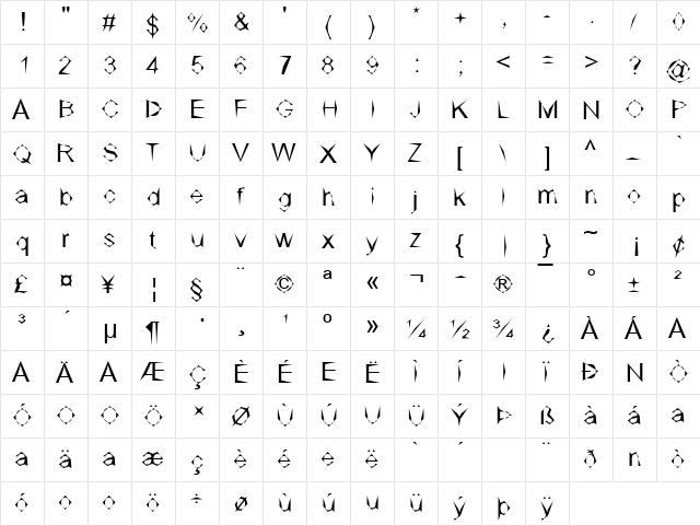 DPCarvedOut Regular  glyph index