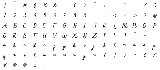 Navilla Regular  glyph index