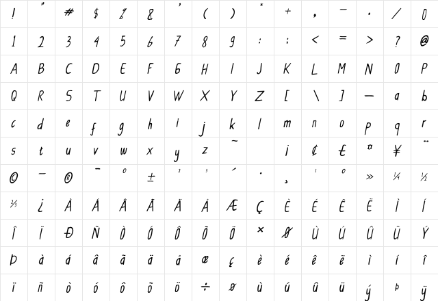 CollBesT Italic  glyph index