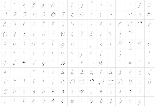 P700-Deco Italic  glyph index