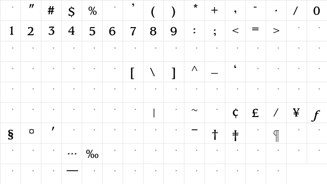 KingsrowMediumTab Regular  glyph index