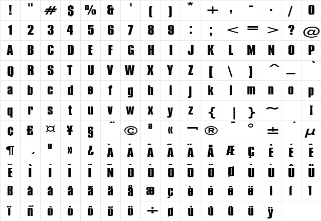 Commador Extended Normal  glyph index
