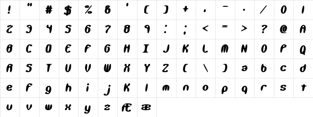Kaliber Xtreme (BRK) Regular  glyph index