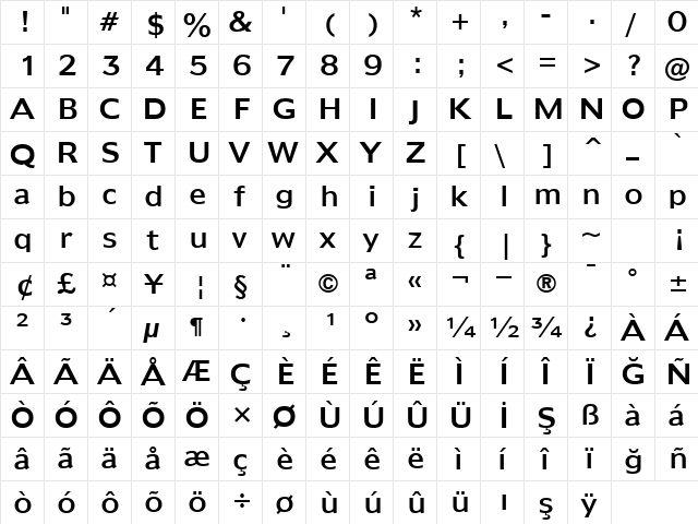 00254 Regular  glyph index