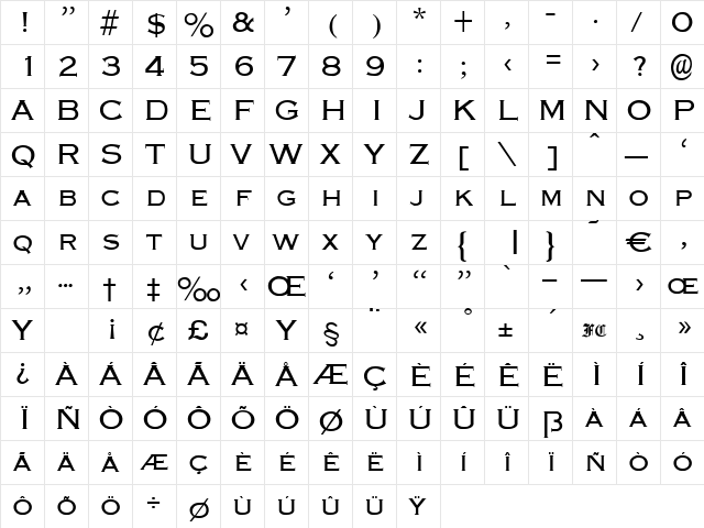 Labrador Regular  glyph index