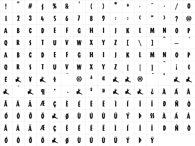 Aardvark Regular  glyph index