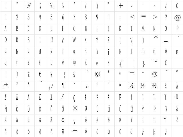 MisterEarl XLt BT Extra Light  glyph index