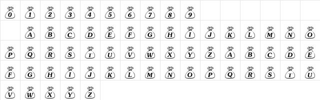 101! Loot BagZ Regular  glyph index