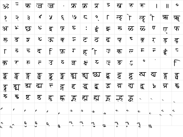 Xdvng Regular  glyph index