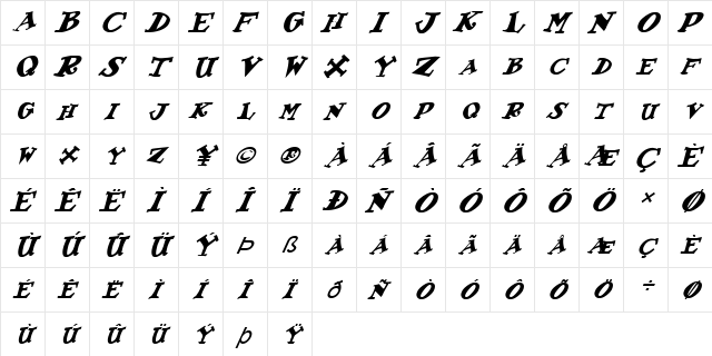FZ JAZZY 55 ITALIC Normal  glyph index