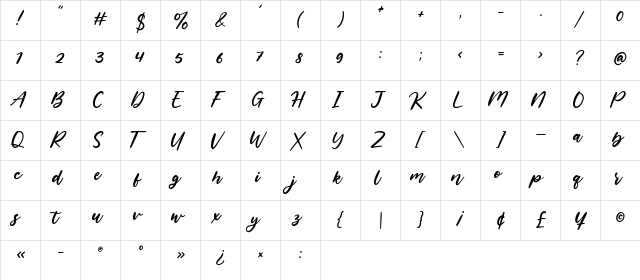 Florania Regular  glyph index