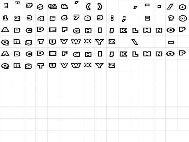 NewUnicodeFont Regular  glyph index