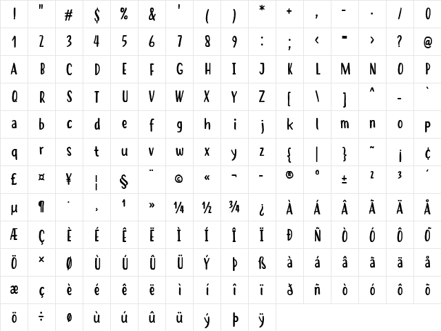 Hastoler Regular  glyph index