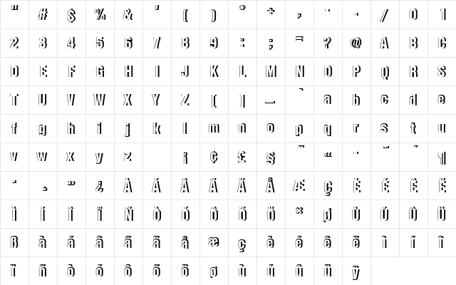 NimbusSanDBlaConRe1 Regular  glyph index