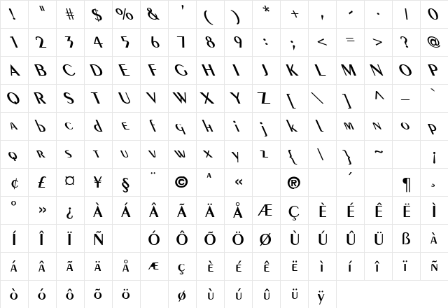 Peignot-Demi-Normal Leftified Regular  glyph index