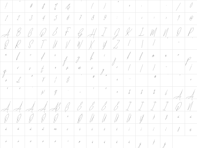 Diamante Signature_Italic  glyph index