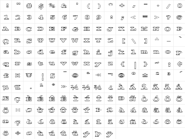 FZ BASIC 54 HOLLOW EX Bold  glyph index