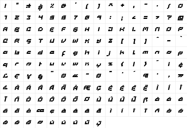 Cyberwar Regular  glyph index
