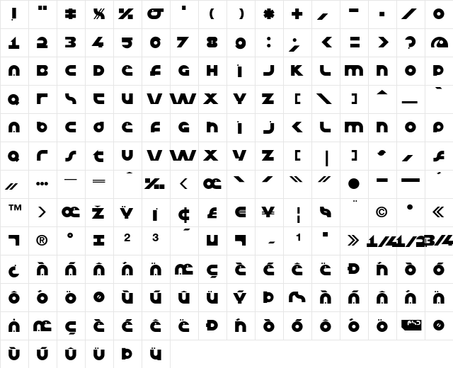 Eco Regular  glyph index