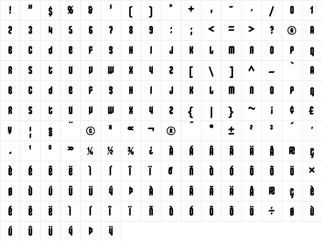 Metalista Regular  glyph index