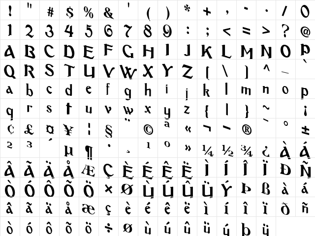 Footen Regular  glyph index