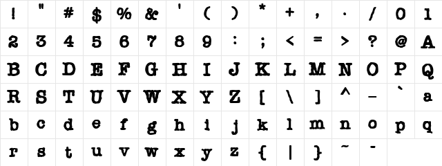 Worn Out Regular  glyph index