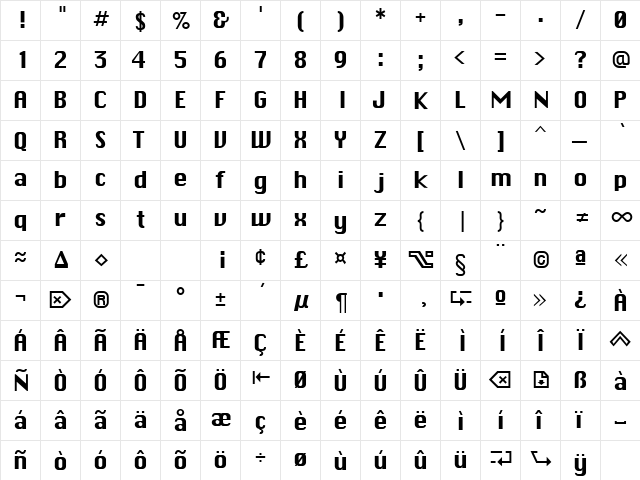 MacEnvy DB Regular  glyph index