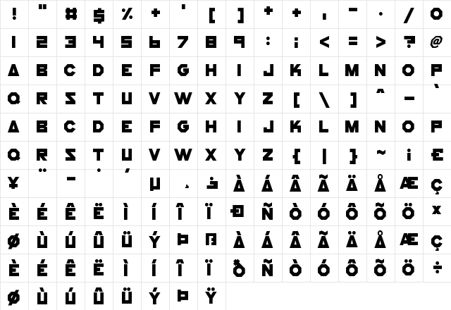 Cogs And Bolts Regular  glyph index