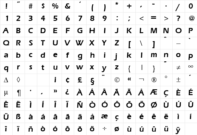 ErgoDemi Regular  glyph index