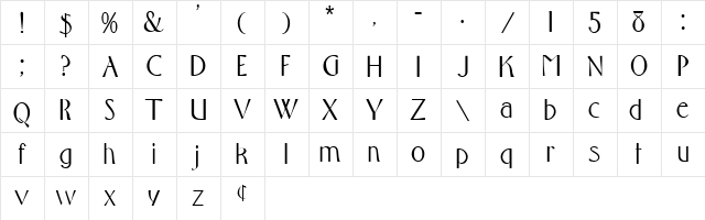 Pavis Normal  glyph index