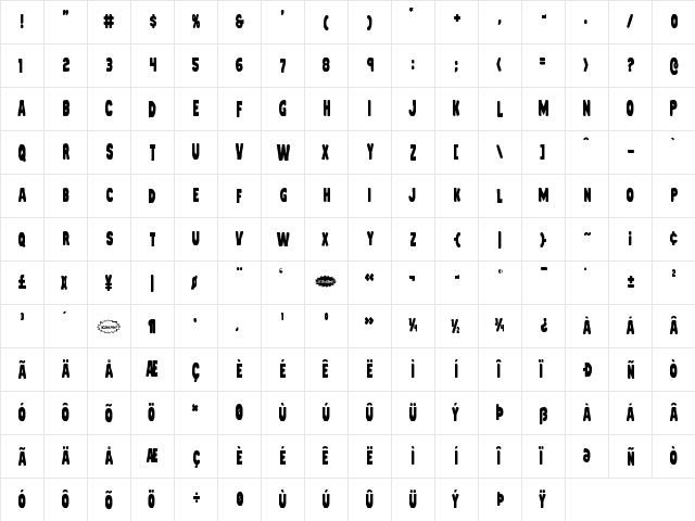 Mystery Mobile Condensed Condensed  glyph index