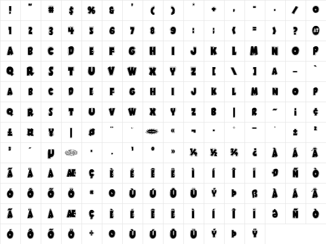 Shablagoo Academy Regular  glyph index