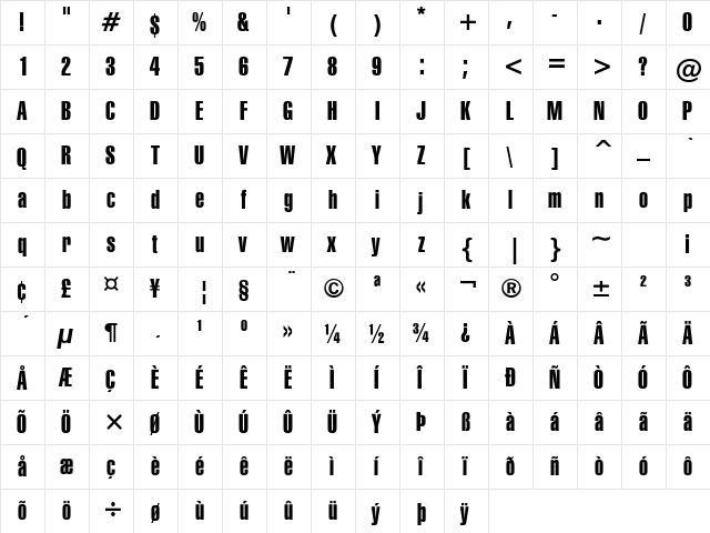 HailstenCompressed Bold  glyph index