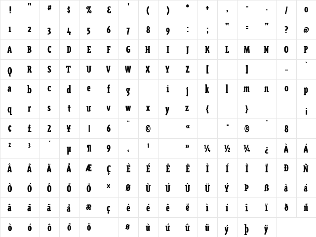 TriplexCondSerif-Black Black  glyph index