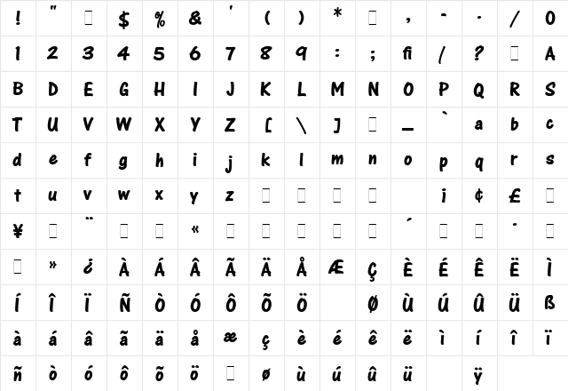 One Stroke Script Bold LET Plain  glyph index