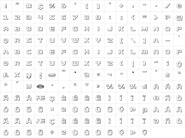 Usuzi 3D Regular  glyph index