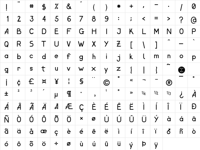 Elena Shine Regular  glyph index