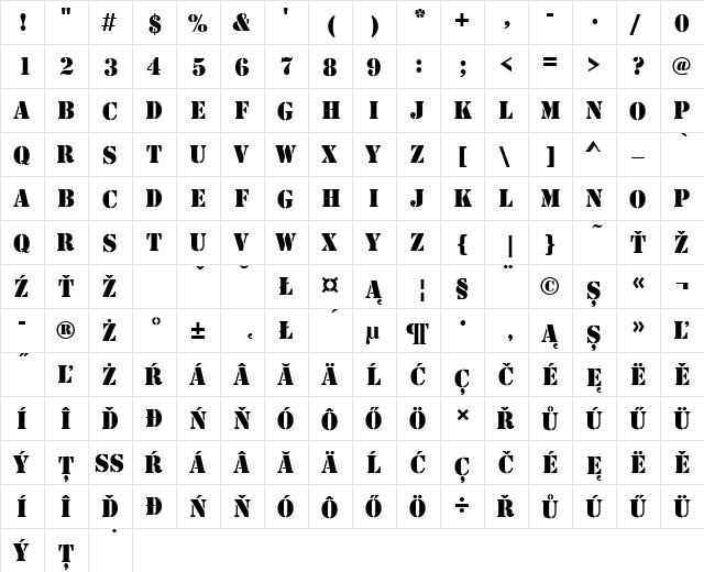 StencilDEE Regular  glyph index