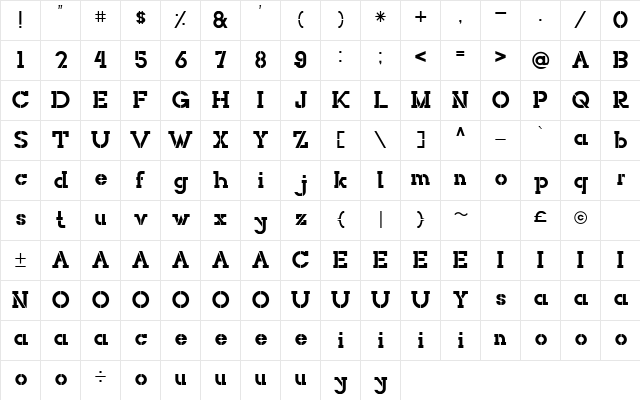 NORTHCLIFF Stencil  glyph index