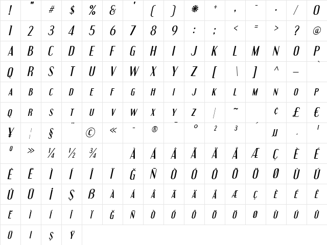 TrSah Engebrechtre Italic  glyph index