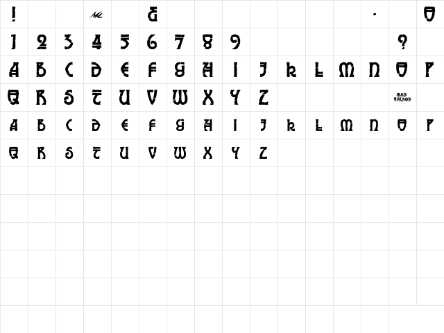 Elric Bold  glyph index