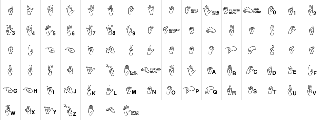 MiniPics ASL Regular  glyph index