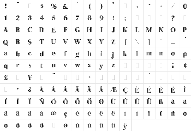 BertiePlain Regular  glyph index